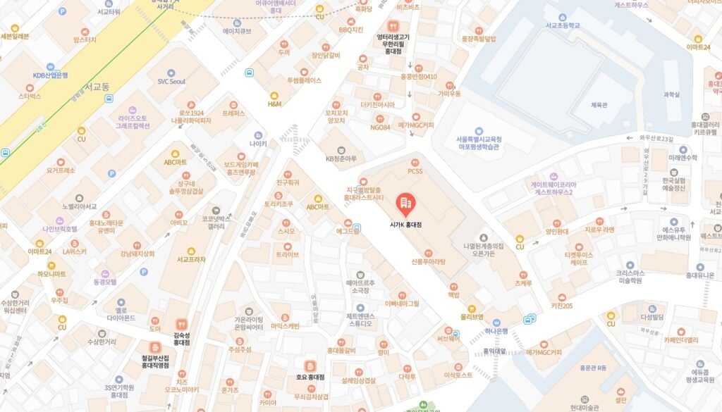 시가K 홍대점 위치 지도 - 홍대입구역 9번 출구에서 269m